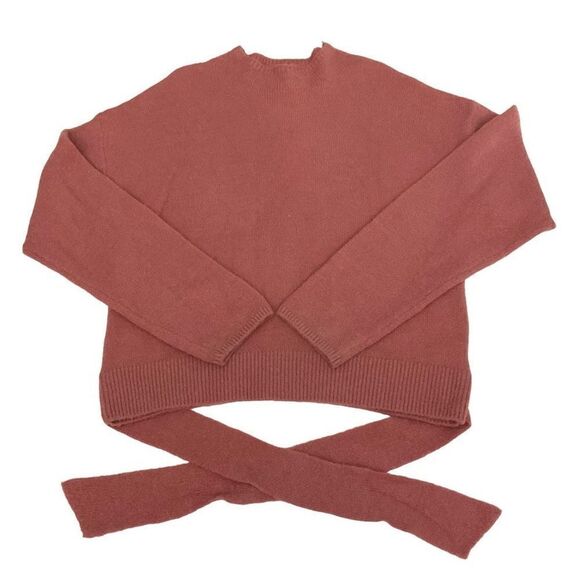 WAYF Sweater Pullover Crew Neck Pink Blush Bow Tie Ribbed Hem Women Size Large - Picture 6 of 11